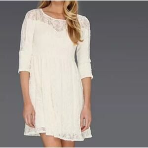 Free People Womens "Shake It Up" 3/4 Sleeve Ivory Cream Lace Dress Size XS